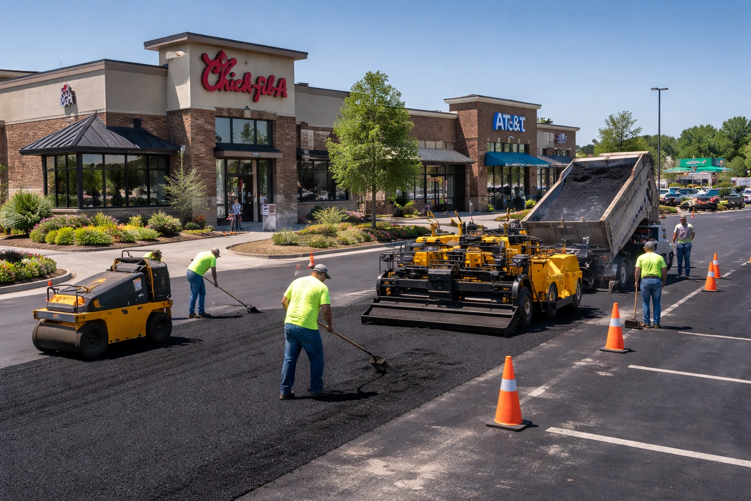 Commercial asphalt parking lot paving project in Columbia Tennessee